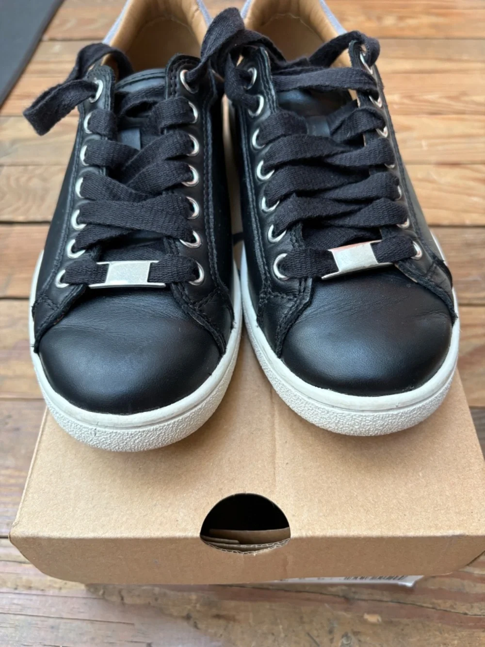 Uggs Black Leather Sneakers Size 6 - Picture 2 of 5